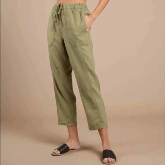 Free People Pants - Free people Palmer olive green linen drawstring ankle pant XS